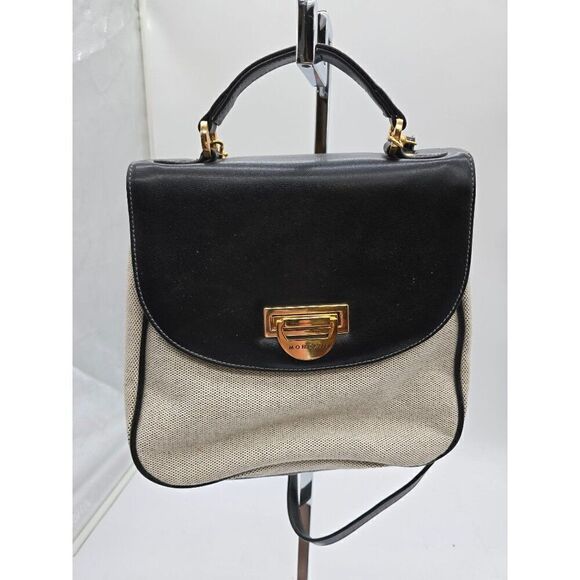 Vintage Mondani Canvas & Leather Top Handle Bag With Adjustable Strap And Gold-T - Picture 1 of 11